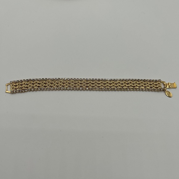 KJL Bracelet Gold-Tone Mesh 7-1/2" w/ Rows White Rhinestones-Excellent condition - Picture 2 of 5